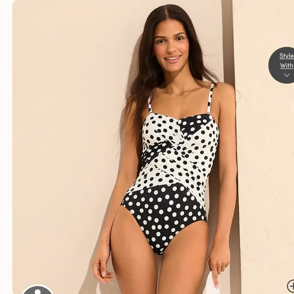 LANDS’ END LYCRA Women's Slender Suit Wrap Bandeau One Piece Swimsuit - Picture 1 of 14